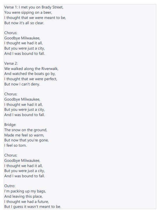 'Goodbye, Milwaukee' lyrics by Chat GPT by 